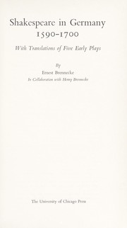 Front cover of Shakespeare in Germany, 1590-1700 by Brennecke, Ernest
