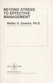 Front cover of Beyond stress to effective management by Walter H. Gmelch