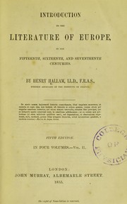Cover of Introduction to the literature of Europe, in the 15th, 16th and 17th centuries by Henry Hallam