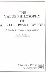 Front cover of Value-Philosophy of Alfred Edward Taylor by Charles W. Mason