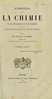 Cover of Entretiens sur la chimie et ses applications les plus curieuses by Jean Sylvestre Ducoin-Girardin