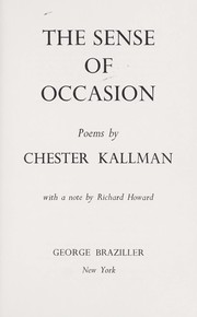 Front cover of The sense of occasion by Chester Kallman