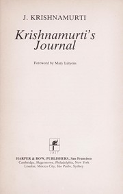 Front cover of Krishnamurti's journal by Jiddu Krishnamurti