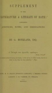 Cover of Supplement to the "Literature and literati of Bath" by G. Monkland