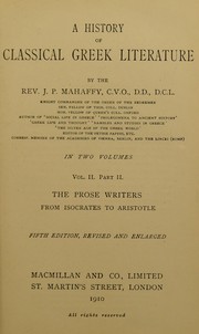 Cover of A history of classical Greek literature by Mahaffy, John Pentland Sir