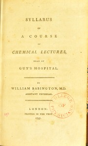 Cover of A syllabus of a course of chemical lectures read at Guy's Hospital by William Babington