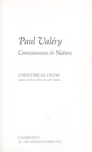Front cover of Paul Valéry: consciousness & nature by Christine M. Crow