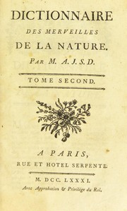 Front cover of Dictionnaire des merveilles de la nature by Sigaud de La Fond M.