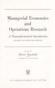 Cover of Managerial economics and operations research by Edwin Mansfield