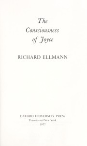 Front cover of The consciousness of Joyce by Richard Ellmann