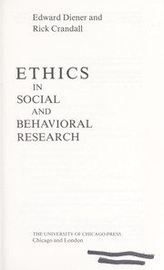 Front cover of Ethics in social and behavioral research by Edward Diener