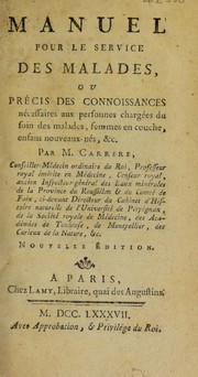 Cover of Manuel pour le service des malades by Joseph-Barthélemy-François Carrère