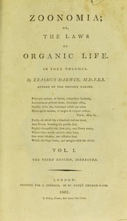 Front cover of Zoonomia : or, The laws of organic life by Erasmus Darwin