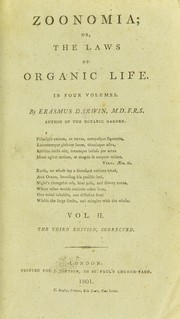 Front cover of Zoonomia : or, The laws of organic life by Erasmus Darwin