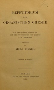 Front cover of Repetitorium der organischen Chemie by Adolf Pinner
