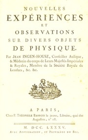 Front cover of Nouvelles expériences et observations sur divers objets de physique by Ingenhousz, Jan