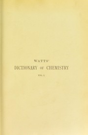 Cover of Watts' dictionary of chemistry by Henry Watts