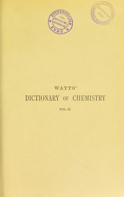 Cover of Watts' dictionary of chemistry by Henry Watts