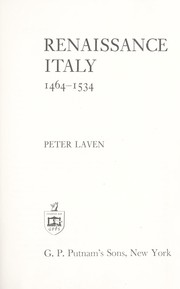 Front cover of Renaissance Italy, 1464-1534 by Peter Laven