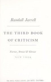 Front cover of The third book of criticism by Randall Jarrell