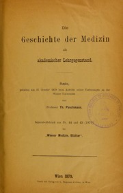 Front cover of Die Geschichte der Medizin als akademischer Lehrgegenstand by Th Puschmann