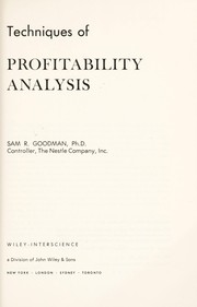 Front cover of Techniques of profitability analysis by Sam R. Goodman