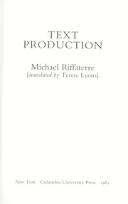 Cover of Text production by Michael Riffaterre