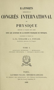 Front cover of Rapports presentes au Congres International de Physique by Congre  s International de Physique (1900 Paris)