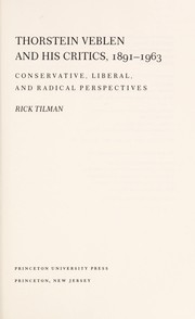 Front cover of Thorstein Veblen and his critics, 1891-1963 by Rick Tilman