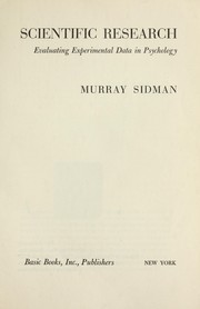 Front cover of Tactics of Scientific Research by Murray Sidman