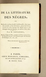 Front cover of De la littérature des Nègres by Henri Grégoire