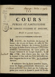 Front cover of Cours publics et particuliers de langues italienne et angloise by Bassi M.