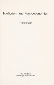 Cover of Equilibrium and macroeconomics by Hahn, Frank.
