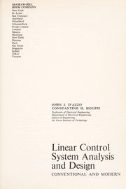 Front cover of Linear control system analysis and design: conventional and modern by John Joachim D'Azzo