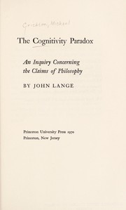 Cover of The cognitivity paradox by Lange, John