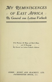 Front cover of My reminiscences of East Africa by Lettow-Vorbeck General von