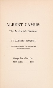 Front cover of Albert Camus; ou, L'invincible été by Albert Maquet