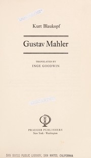 Cover of Gustav Mahler by Kurt Blaukopf