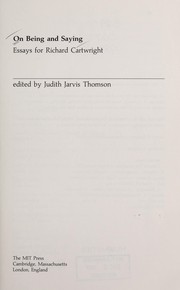Front cover of On Being and Saying by Judith Jarvis Thomson