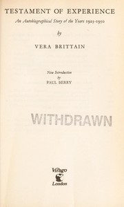 Cover of Testament of experience by Vera Brittain
