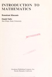 Cover of Introduction to mathematics by Ramakant Khazanie