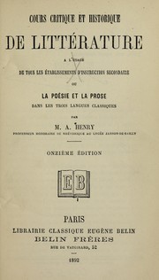 Front cover of Cours critique et historique de litte rature a   l'usage de tous les e tablissements d'instruction secondaire by Auguste Henry