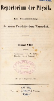 Front cover of Repertorium der Physik. Enthaltend eine vollst©Þndige Zusammenstellung der neuern Fortschritte dieser Wissenschaft ... by Unknown