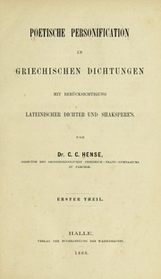 Cover of Poetische Personification in griechischen Dichtungen mit ber©ơcksichtigung lateinischer Dichter und Shakspere's by Carl Conrad Hense