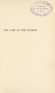 Front cover of The care of the patient by Francis Weld Peabody