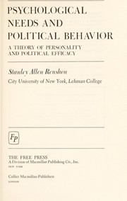 Front cover of Psychological needs and political behavior by Stanley Allen Renshon