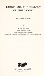 Front cover of Ethics and the history of philosophy by Charlie Dunbar Broad