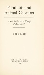 Front cover of Parabasis and animal choruses by G. M. Sifakis