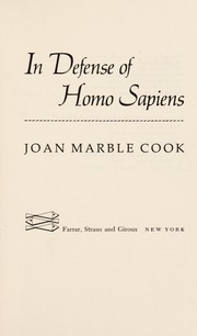 Front cover of In defense of Homo sapiens by Joan Marble Cook