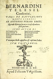Cover of Bernardini Telesii Consentini Varii de naturalibus rebus libelli by Bernardino Telesio